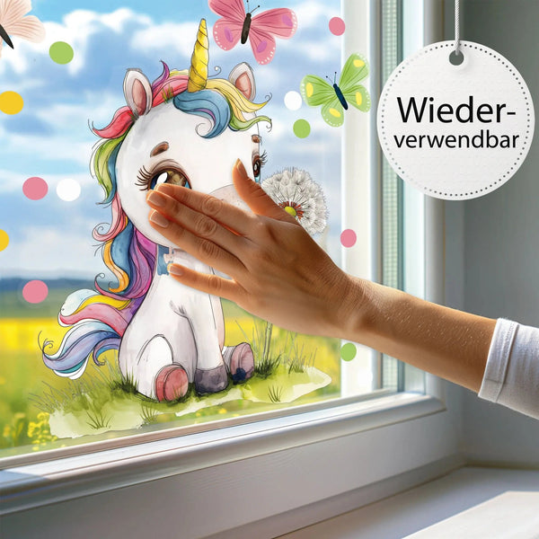 Fensterbild Magisches Einhorn mit Pusteblume | Fenster Dekoration - Sunnywall - Individualität trifft Design