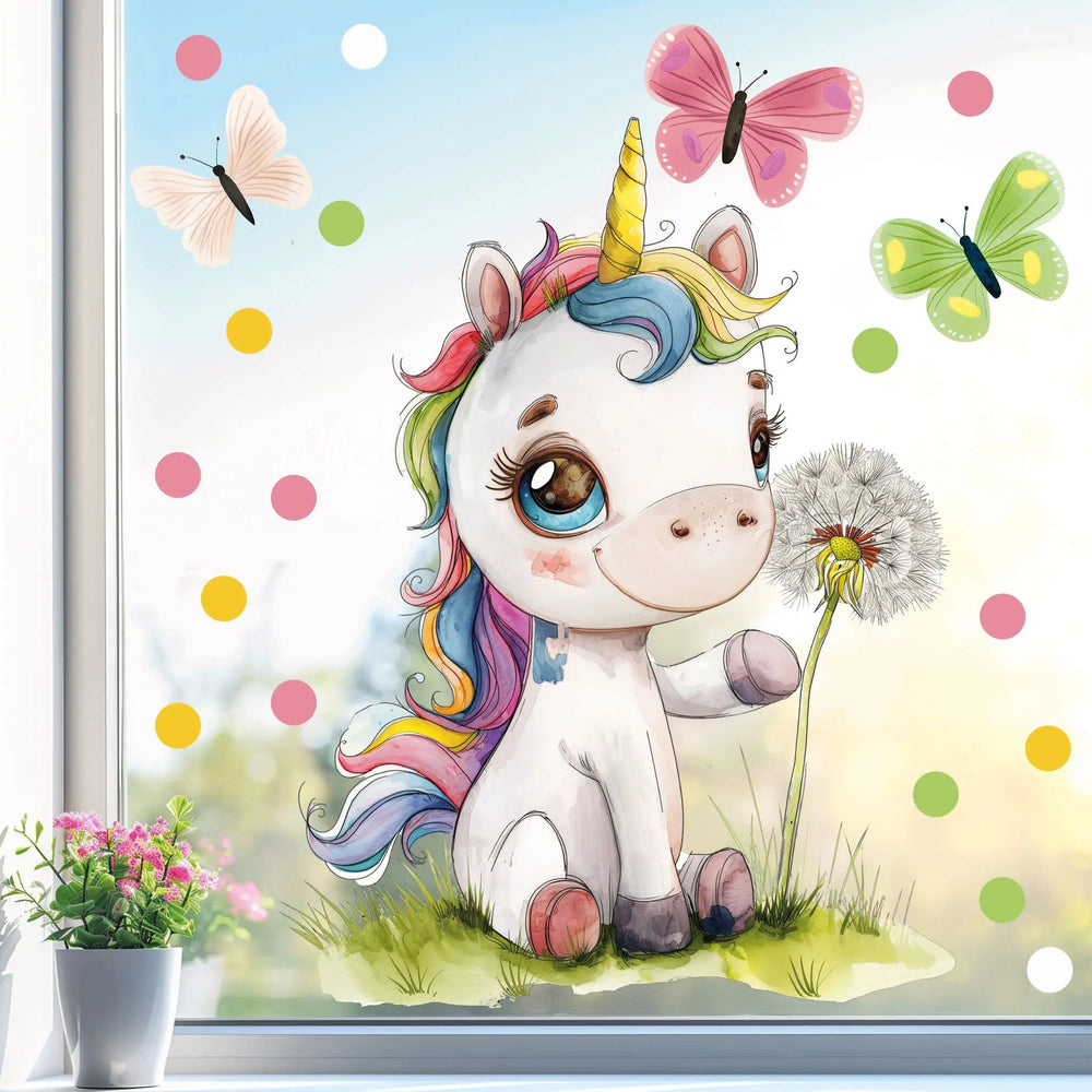 Fensterbild Magisches Einhorn mit Pusteblume | Fenster Dekoration - Sunnywall - Individualität trifft Design