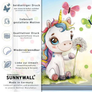 Fensterbild Magisches Einhorn mit Pusteblume | Fenster Dekoration - Sunnywall - Individualität trifft Design