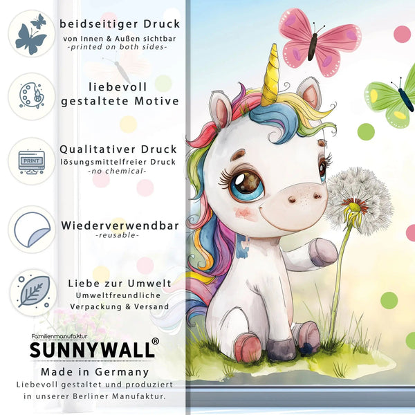 Fensterbild Magisches Einhorn mit Pusteblume | Fenster Dekoration - Sunnywall - Individualität trifft Design