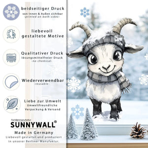 Fensterbild niedliche Ziege mit Schal | Winterliche Fensterbild Dekoration - Sunnywall - Individualität trifft Design