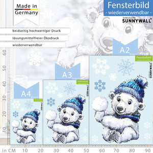 Fensterbild Niedlicher Eisbär mit Schneeball | Winterliche Fensterbild Dekoration - Sunnywall - Individualität trifft Design