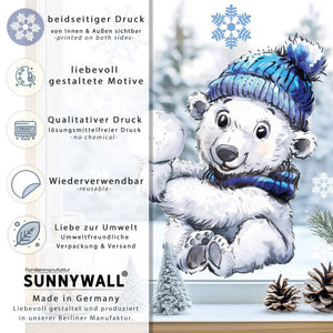 Fensterbild Niedlicher Eisbär mit Schneeball | Winterliche Fensterbild Dekoration - Sunnywall - Individualität trifft Design