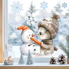 Fensterbild niedlicher Hase mit Schneemann | Winterliche Fensterbild Dekoration - Sunnywall - Individualität trifft Design