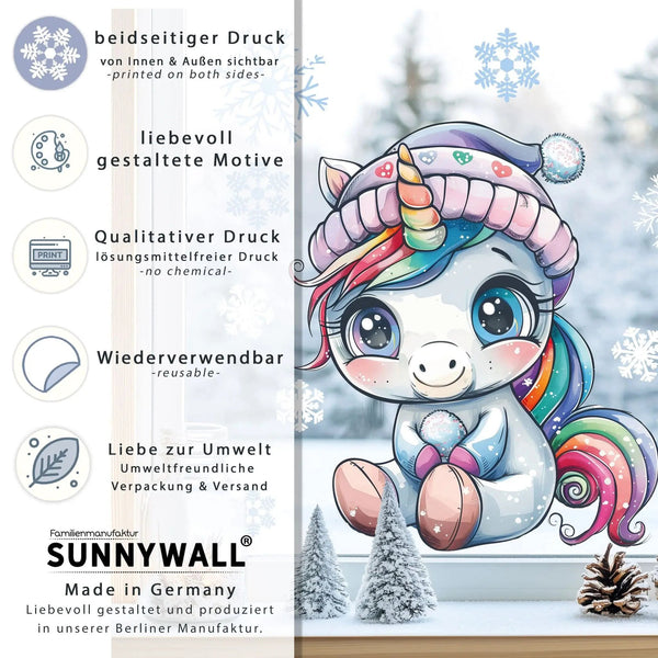 Fensterbild niedliches Einhorn | Winterliche Fensterbild Dekoration - Sunnywall - Individualität trifft Design