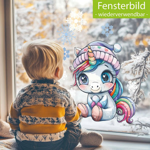 Fensterbild niedliches Einhorn | Winterliche Fensterbild Dekoration - Sunnywall - Individualität trifft Design