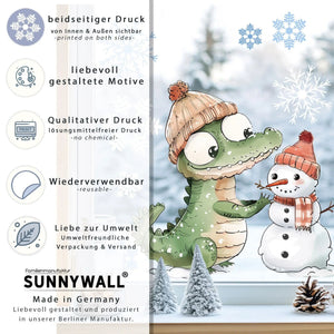 Fensterbild niedliches Krokodil mit Schneemann | Winterliche Fensterbild Dekoration - Sunnywall - Individualität trifft Design