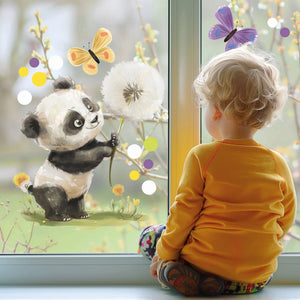 Fensterbild Panda mit Pusteblume | Fenster Dekoration - Sunnywall - Individualität trifft Design