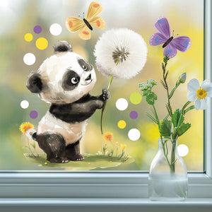 Fensterbild Panda mit Pusteblume | Fenster Dekoration - Sunnywall - Individualität trifft Design