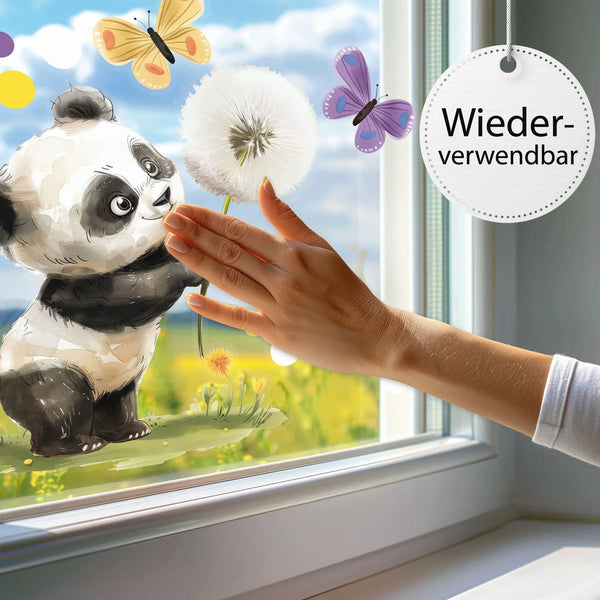 Fensterbild Panda mit Pusteblume | Fenster Dekoration - Sunnywall - Individualität trifft Design