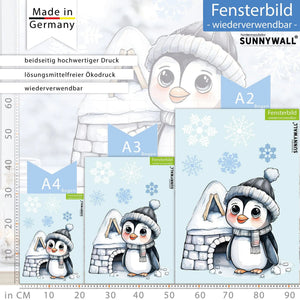 Fensterbild Pinguin Winter Iglu Schneeflocken statisch haftend wiederverwendbar - Winterliche Fensterbild Dekoration - Sunnywall - Individualität trifft Design