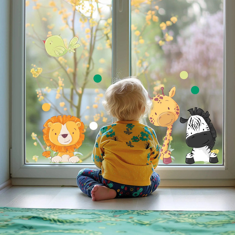 Fensterbild Safari Giraffe Löwe Zebra | Fenster Dekoration - Sunnywall - Individualität trifft Design
