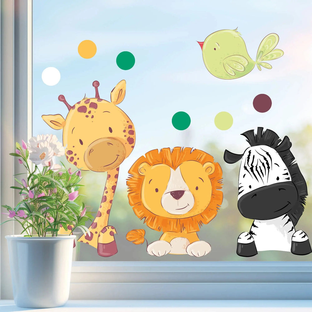 Fensterbild Safari Giraffe Löwe Zebra | Fenster Dekoration - Sunnywall - Individualität trifft Design