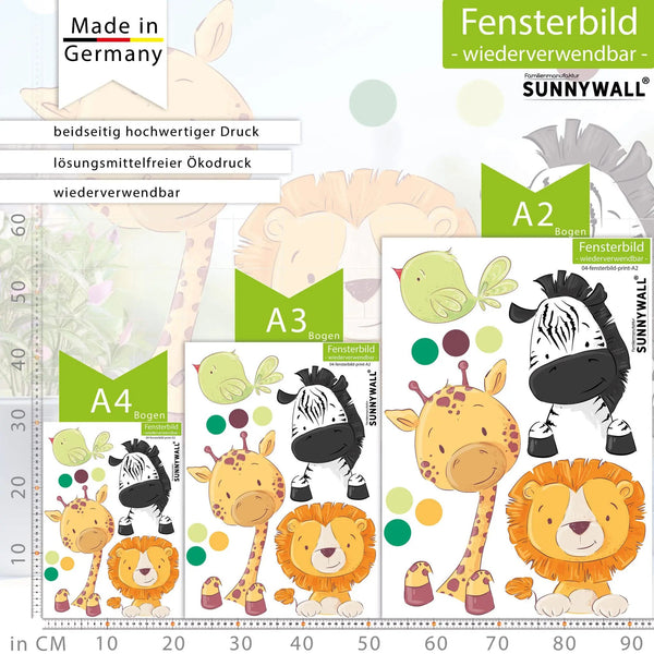 Fensterbild Safari Giraffe Löwe Zebra | Fenster Dekoration - Sunnywall - Individualität trifft Design