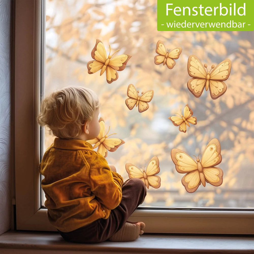 Fensterbild Schmetterlinge in Holz-Design | Holz-Optik Fensterbild Dekoration - Sunnywall - Individualität trifft Design