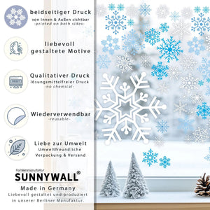 Fensterbild Schneeflocken – winterliche Fensterdeko A4 2er Set beidseitig wiederverwendbar - Sunnywall - Individualität trifft Design