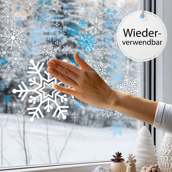 Fensterbild Schneeflocken – winterliche Fensterdeko A4 2er Set beidseitig wiederverwendbar - Sunnywall - Individualität trifft Design