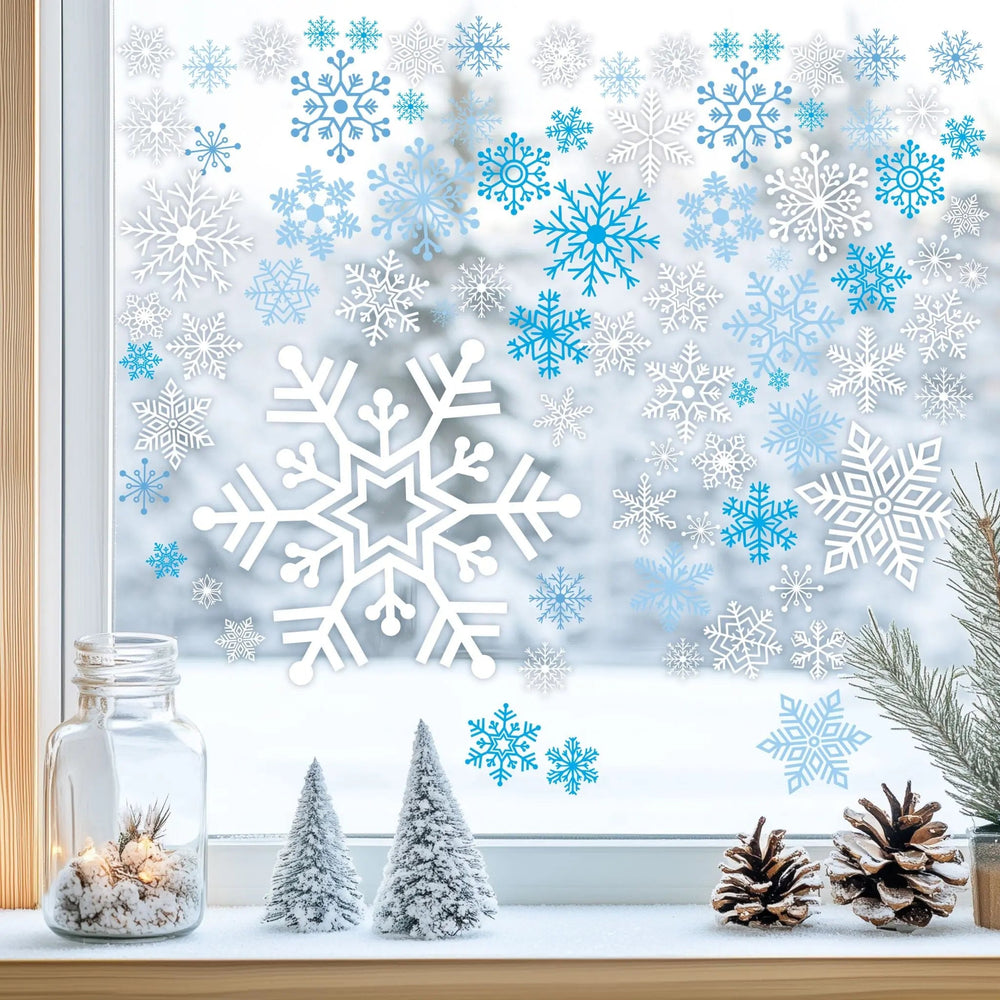 Fensterbild Schneeflocken – winterliche Fensterdeko A4 2er Set beidseitig wiederverwendbar - Sunnywall - Individualität trifft Design