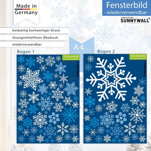 Fensterbild Schneeflocken – winterliche Fensterdeko A4 2er Set beidseitig wiederverwendbar - Sunnywall - Individualität trifft Design