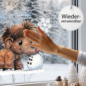 Fensterbild süßes Mammut baut Schneemann | Winterliche Fensterbild Dekoration - Sunnywall - Individualität trifft Design