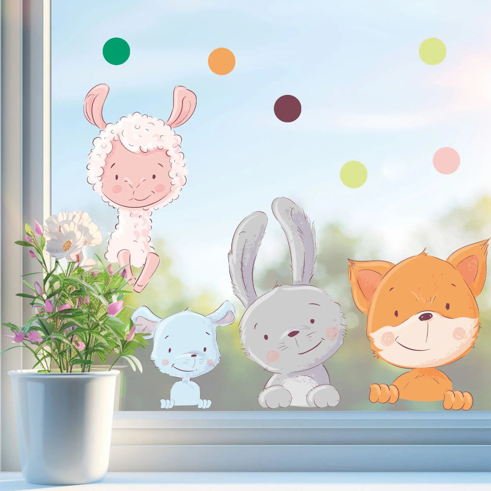 Fensterbild Tiere Fuchs Hase Maus Schaf | Fenster Dekoration - Sunnywall - Individualität trifft Design