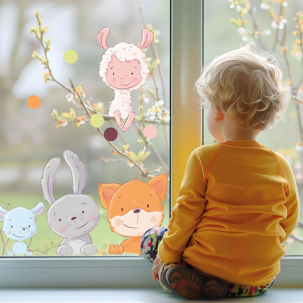 Fensterbild Tiere Fuchs Hase Maus Schaf | Fenster Dekoration - Sunnywall - Individualität trifft Design