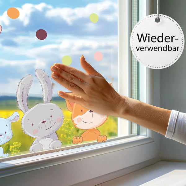 Fensterbild Tiere Fuchs Hase Maus Schaf | Fenster Dekoration - Sunnywall - Individualität trifft Design