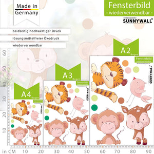 Fensterbild Tiere Tiger Affe Reh Vogel | Fenster Dekoration - Sunnywall - Individualität trifft Design