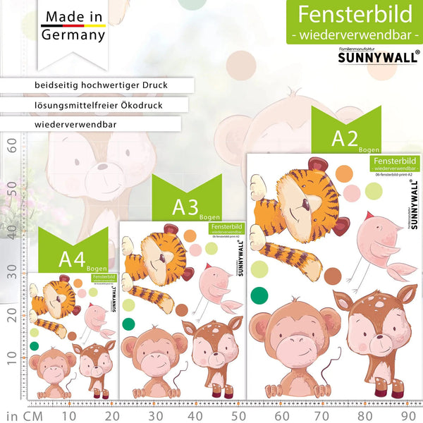 Fensterbild Tiere Tiger Affe Reh Vogel | Fenster Dekoration - Sunnywall - Individualität trifft Design