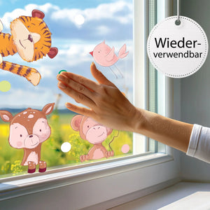 Fensterbild Tiere Tiger Affe Reh Vogel | Fenster Dekoration - Sunnywall - Individualität trifft Design