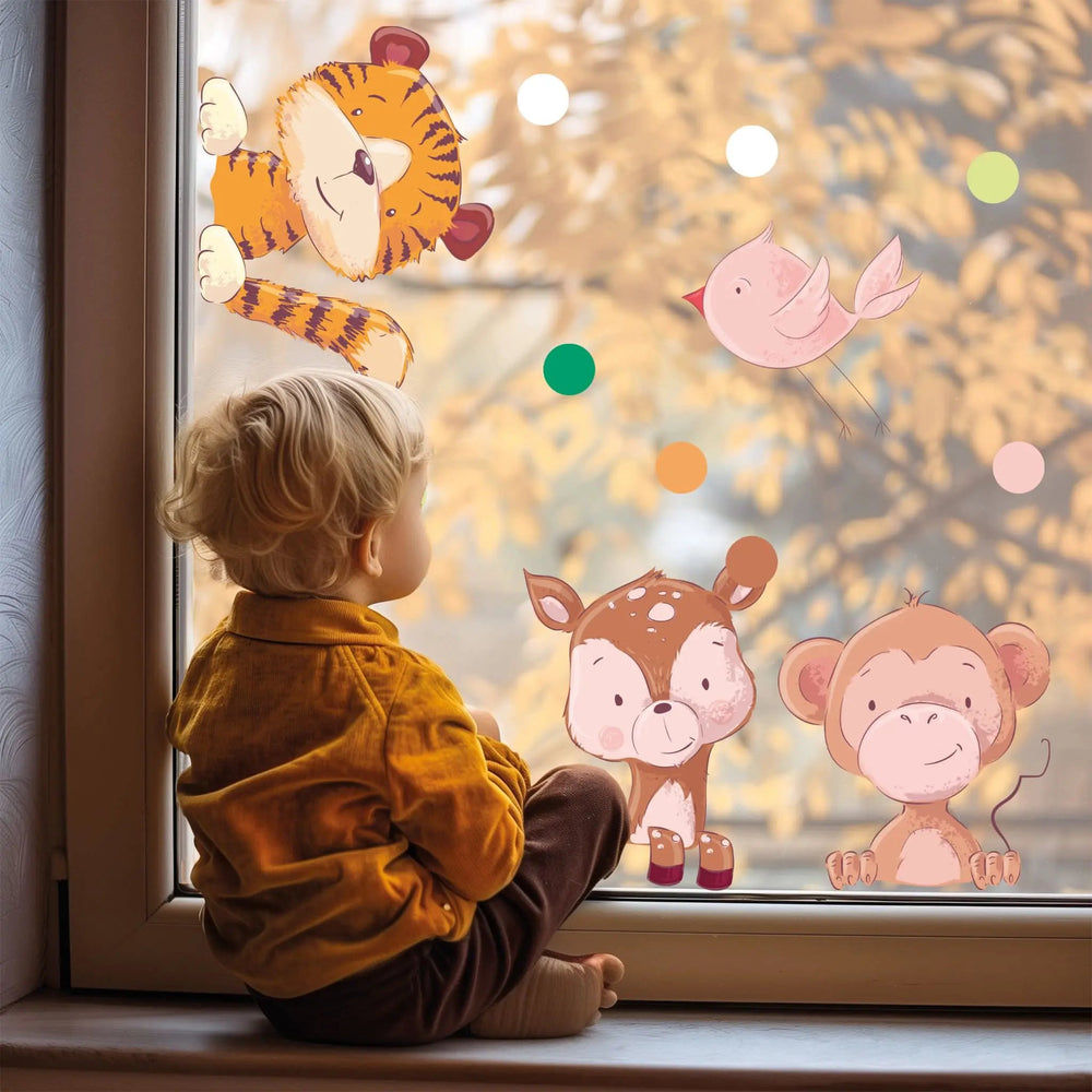 Fensterbild Tiere Tiger Affe Reh Vogel | Fenster Dekoration - Sunnywall - Individualität trifft Design