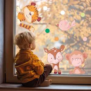 Fensterbild Tiere Tiger Affe Reh Vogel | Fenster Dekoration - Sunnywall - Individualität trifft Design