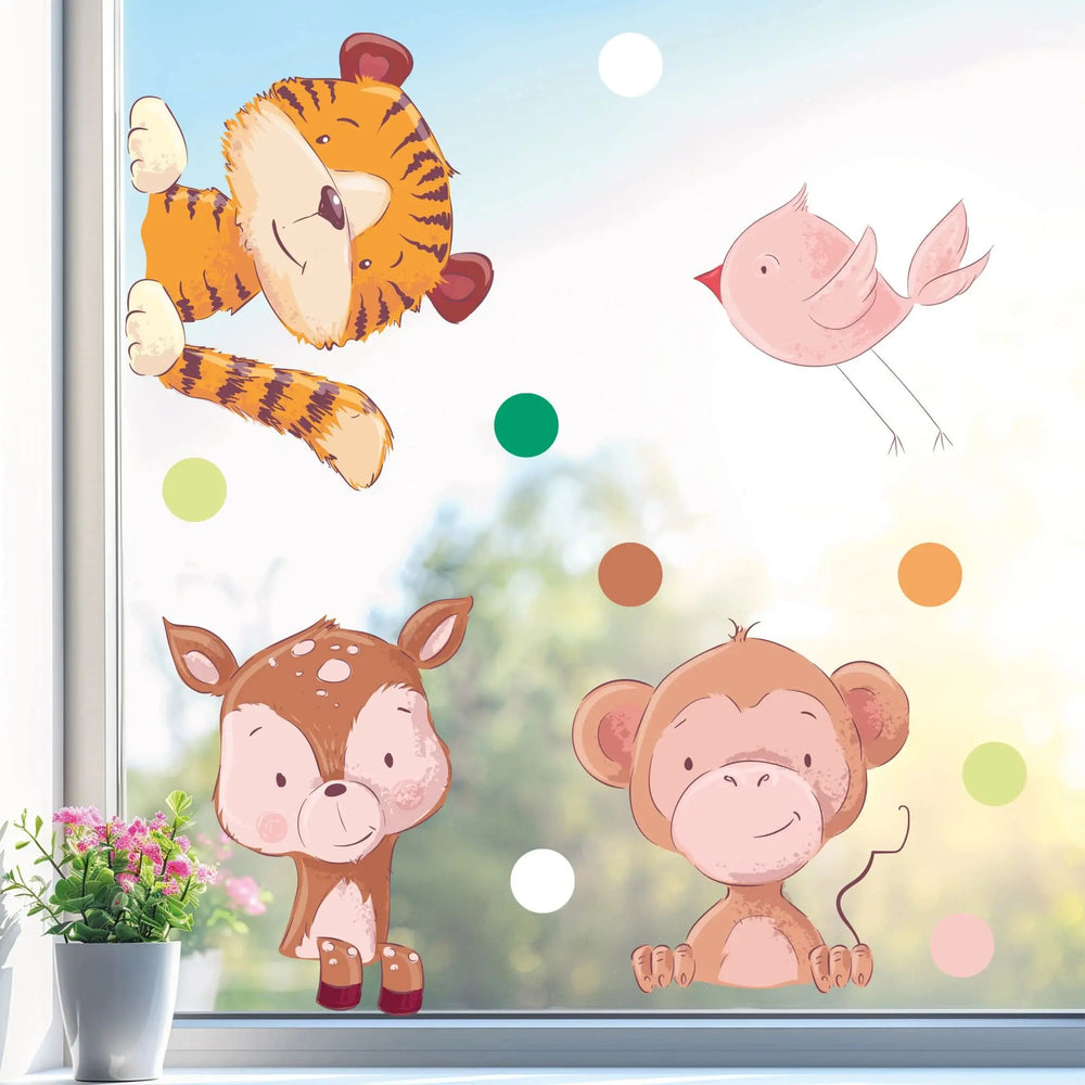 Fensterbild Tiere Tiger Affe Reh Vogel | Fenster Dekoration - Sunnywall - Individualität trifft Design