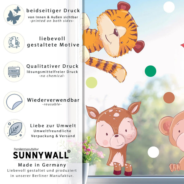 Fensterbild Tiere Tiger Affe Reh Vogel | Fenster Dekoration - Sunnywall - Individualität trifft Design
