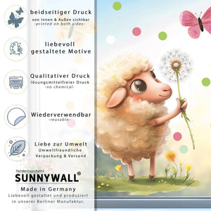Fensterbild Verspieltes Lamm und Pusteblume | Fenster Dekoration - Sunnywall - Individualität trifft Design