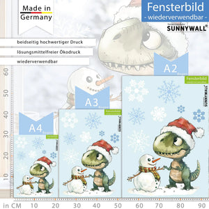 Fensterbild Verträumter T-Rex mit Schneemann | Winterliche Fensterbild Dekoration - Sunnywall - Individualität trifft Design