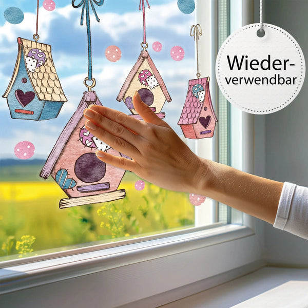 Fensterbild Vogelhaus Zauberhafte Vogelhäuschen Frühling Fensterdekoration - Sunnywall - Individualität trifft Design
