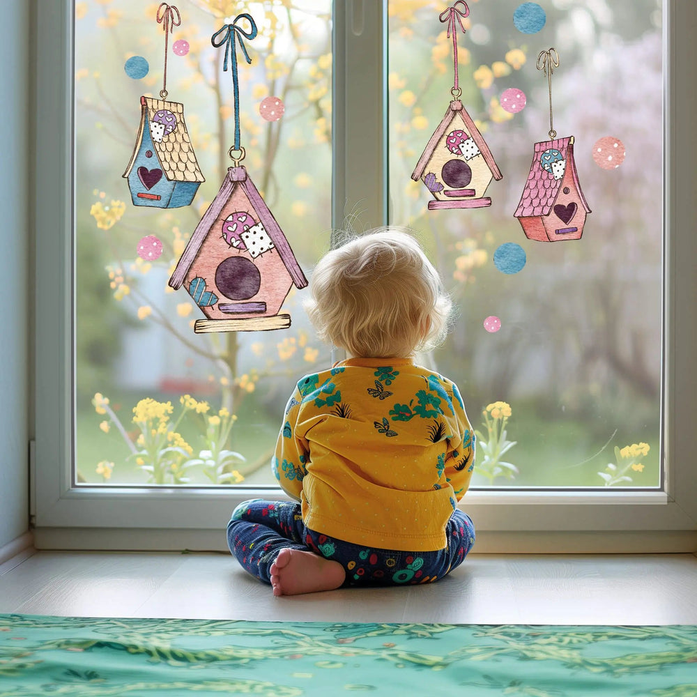 Fensterbild Vogelhaus Zauberhafte Vogelhäuschen Frühling Fensterdekoration - Sunnywall - Individualität trifft Design