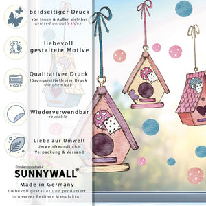 Fensterbild Vogelhaus Zauberhafte Vogelhäuschen Frühling Fensterdekoration - Sunnywall - Individualität trifft Design
