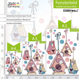 Fensterbild Vogelhaus Zauberhafte Vogelhäuschen Frühling Fensterdekoration - Sunnywall - Individualität trifft Design