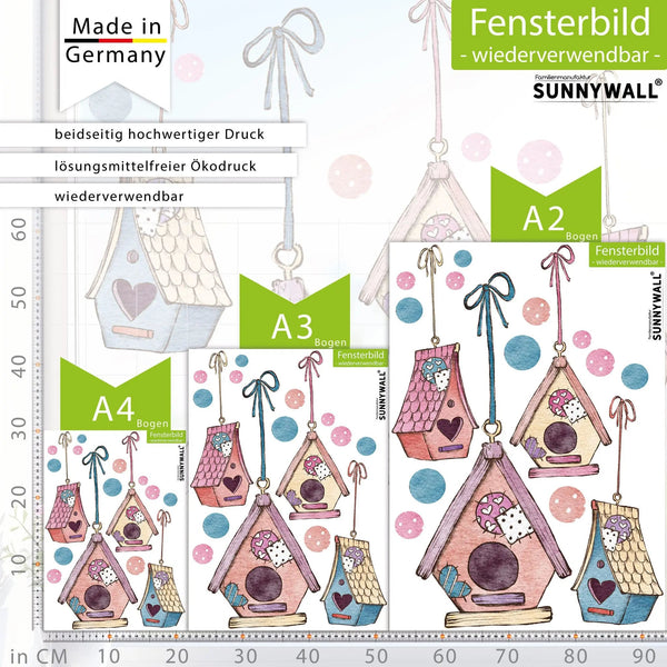 Fensterbild Vogelhaus Zauberhafte Vogelhäuschen Frühling Fensterdekoration - Sunnywall - Individualität trifft Design