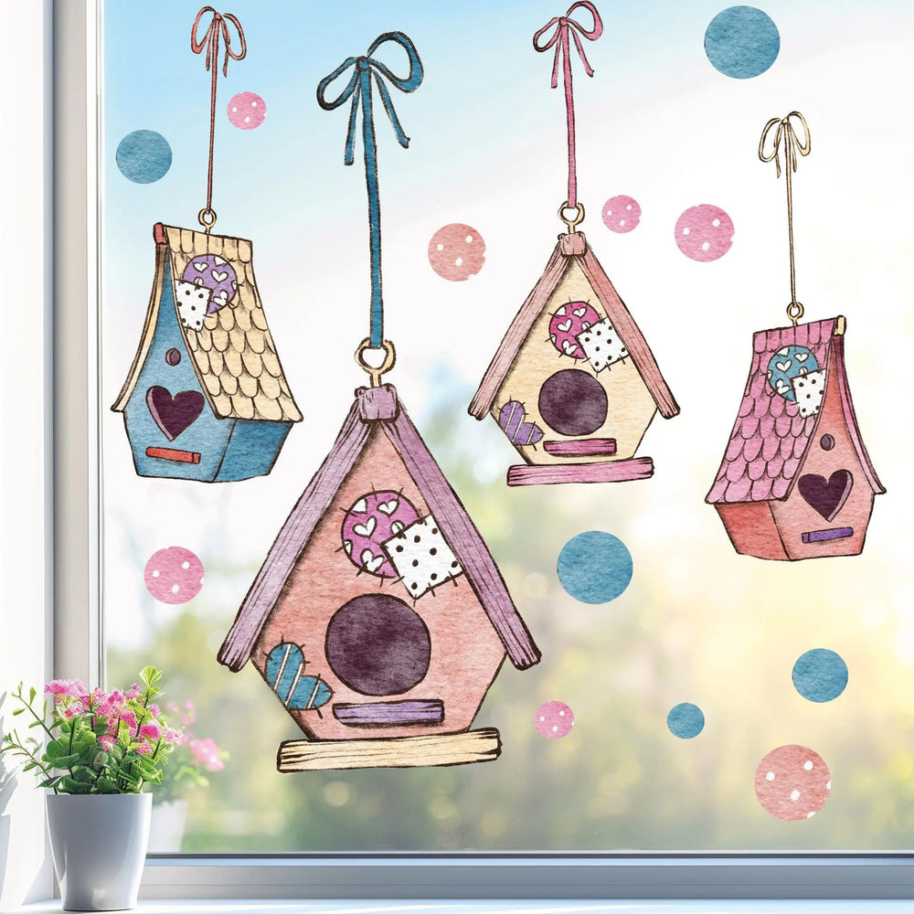 Fensterbild Vogelhaus Zauberhafte Vogelhäuschen Frühling Fensterdekoration - Sunnywall - Individualität trifft Design