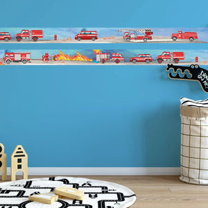 Feuerwehr Bordüre Wandbordüre für Kinderzimmer aus Vlies - Sunnywall - Individualität trifft Design