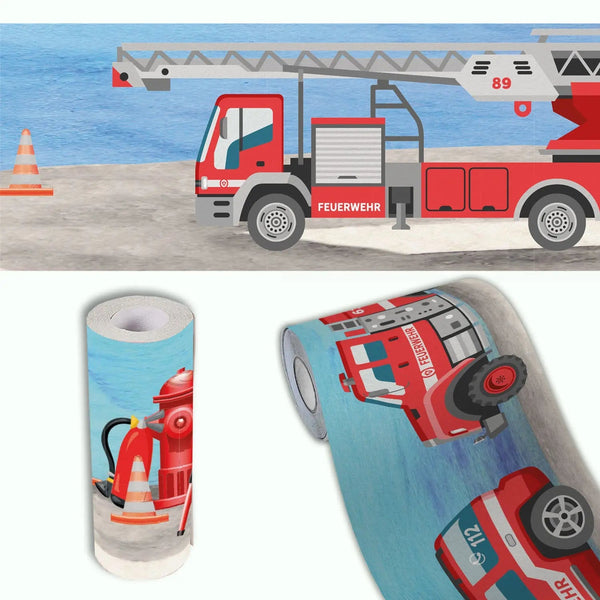 Feuerwehr Bordüre Wandbordüre für Kinderzimmer aus Vlies - Sunnywall - Individualität trifft Design