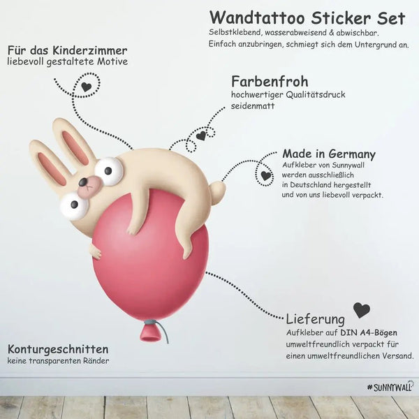 Fliegende Hasen Comic Wandsticker - Wandtattoo Kinderzimmer Baby Wandaufkleber - Sunnywall - Individualität trifft Design