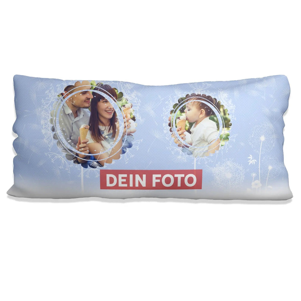 Fotokissen Blau – Kissen 80x40 mit 2 Fotos im zarten Pusteblumen-Design - Sunnywall - Individualität trifft Design