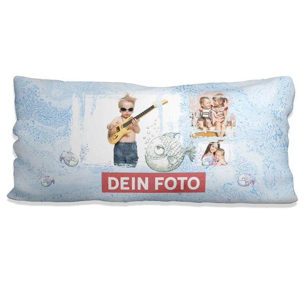 Fotokissen Fisch Blau – 80x40 Kissen mit 3 Fotos im maritimen Design - Sunnywall - Individualität trifft Design