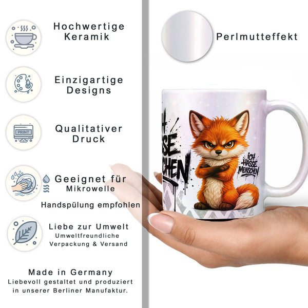 Fuchs Tasse „Ich hasse Menschen“ – Lustige Kaffeetasse - Sunnywall - Individualität trifft Design