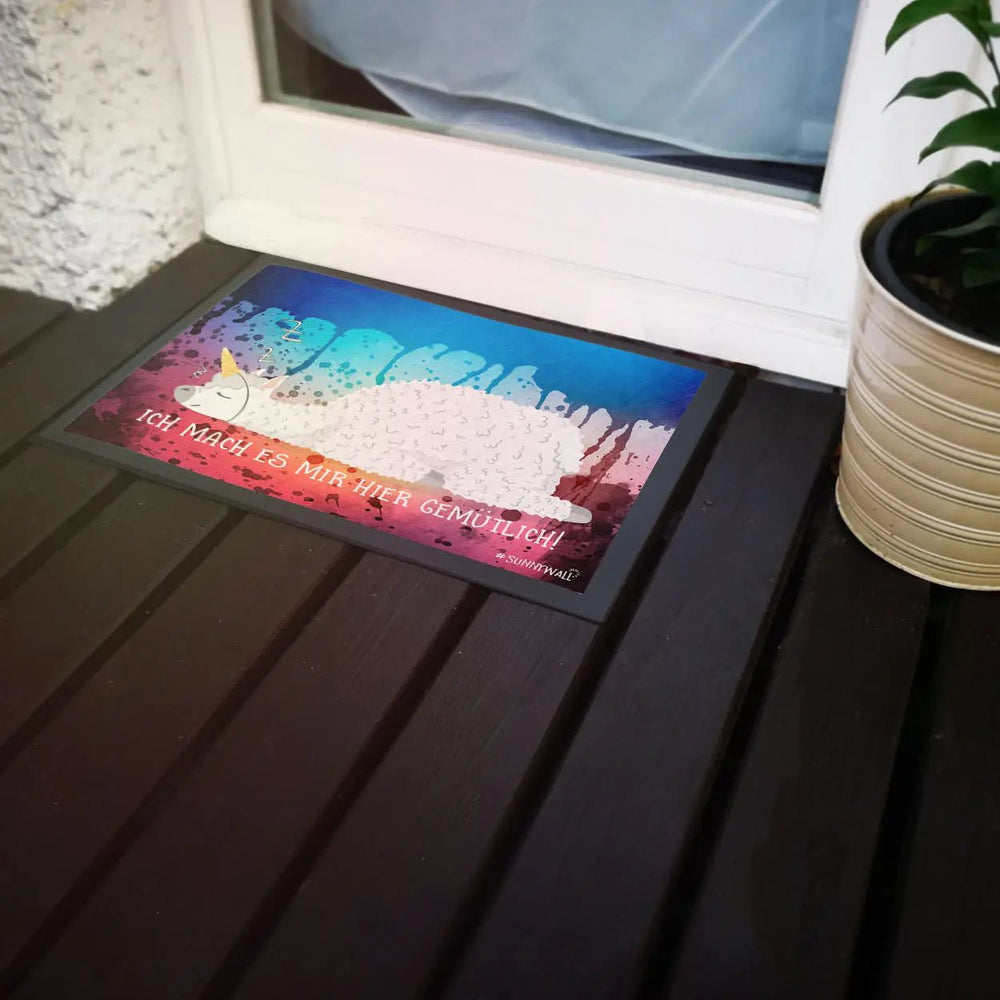 Fussmatte Alpaka Ich mach es mir hier gemütlich - Sunnywall - Individualität trifft Design