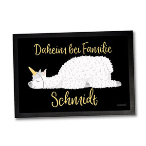 Fussmatte Alpaka personalisiert mit Wunschname – Daheim bei Familie - Sunnywall - Individualität trifft Design